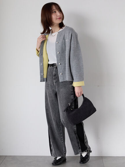 パール釦バイカラーニットカーディガン（オフホワイト/グレー/ベージュ/ネイビー）｜Te chichi TERRASSE（テチチ テラス）通販