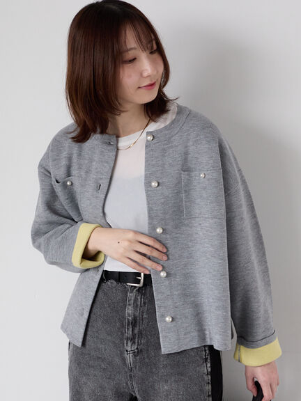 パール釦バイカラーニットカーディガン（オフホワイト/グレー/ベージュ/ネイビー）｜Te chichi TERRASSE（テチチ テラス）通販