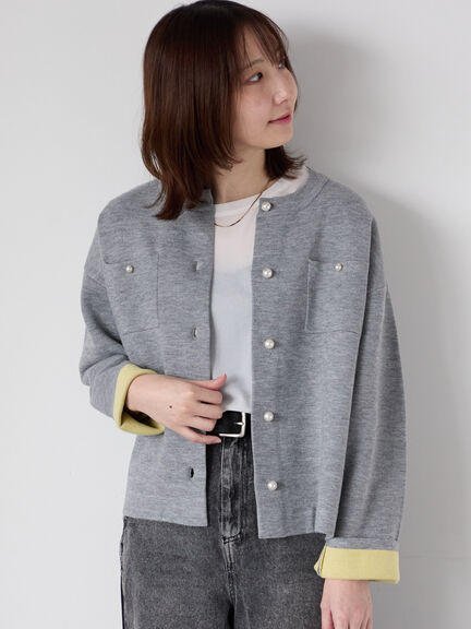 パール釦バイカラーニットカーディガン（オフホワイト/グレー/ベージュ/ネイビー）｜Te chichi TERRASSE（テチチ テラス）通販