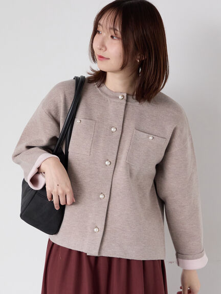 パール釦バイカラーニットカーディガン（オフホワイト/グレー/ベージュ/ネイビー）｜Te chichi TERRASSE（テチチ テラス）通販