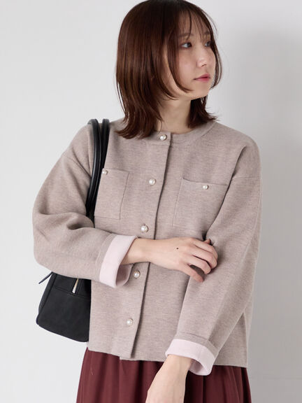 パール釦バイカラーニットカーディガン（オフホワイト/グレー/ベージュ/ネイビー）｜Te chichi TERRASSE（テチチ テラス）通販