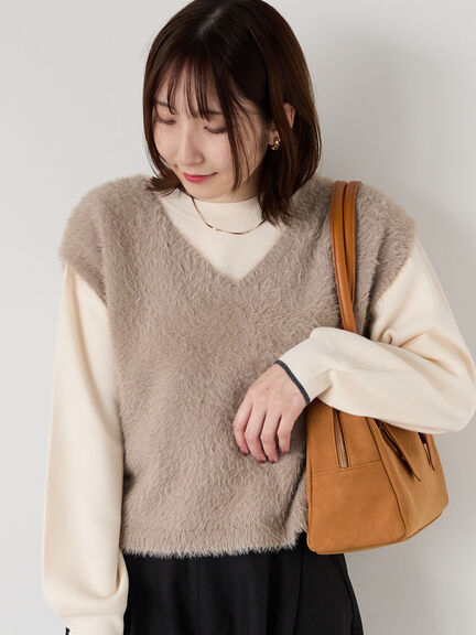 セール】 シャギーVネックベスト（チャコールグレー/ピンク/モカ