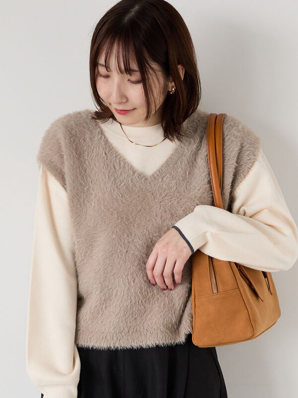 セール】 シャギーVネックベスト（チャコールグレー/ピンク/モカ