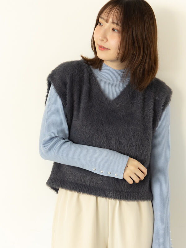 セール】 シャギーVネックベスト（チャコールグレー/ピンク/モカ