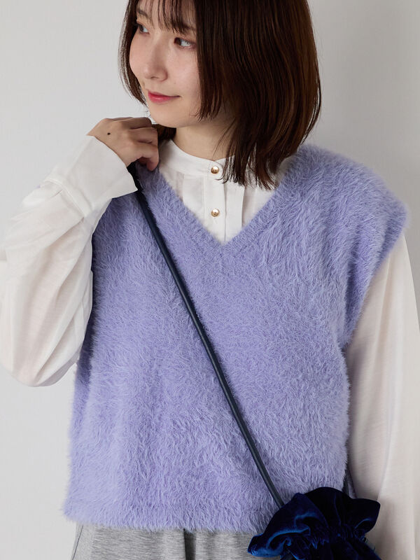 セール】 シャギーVネックベスト（チャコールグレー/ピンク/モカ