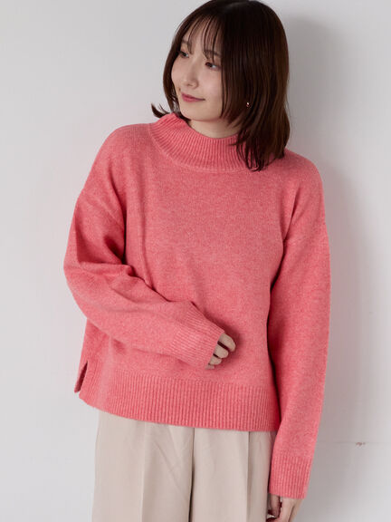 もちもちメランジボトルネックニット（オフホワイト/グレー/ブラック