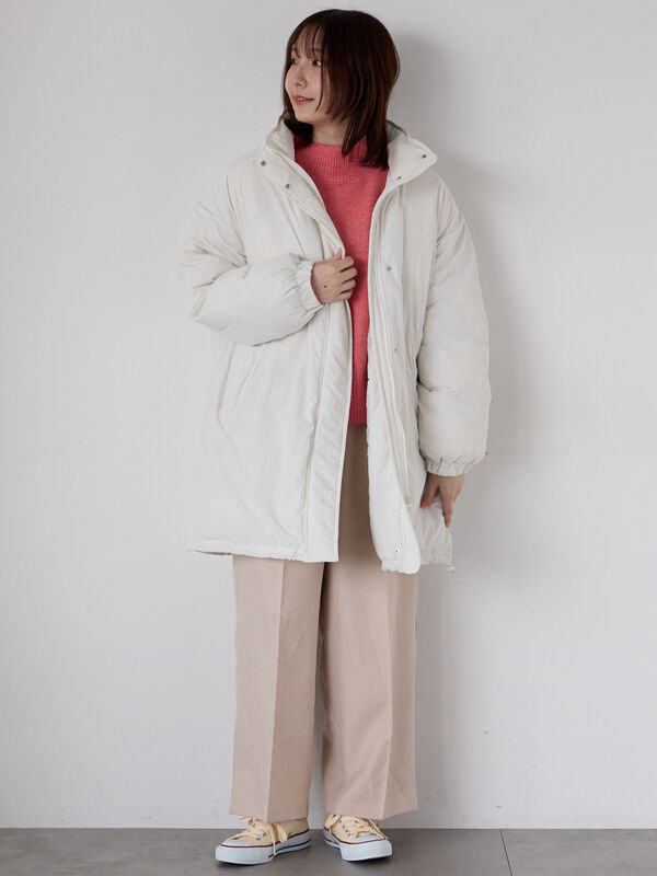 セール】 もちもちメランジボトルネックニット（オフホワイト/グレー