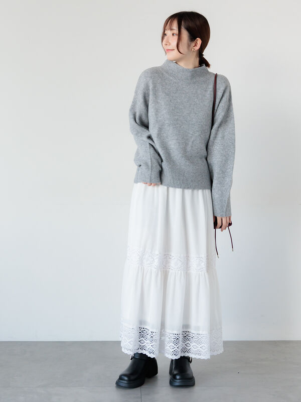 【値下げ中‼️】THEREDTHREAD ニット セール】 もちもちメランジボトルネックニット（オフホワイト/グレー