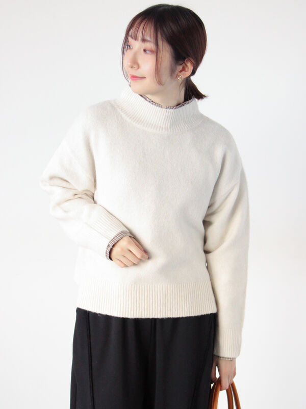 【値下げ中‼️】THEREDTHREAD ニット セール】 もちもちメランジボトルネックニット（オフホワイト/グレー