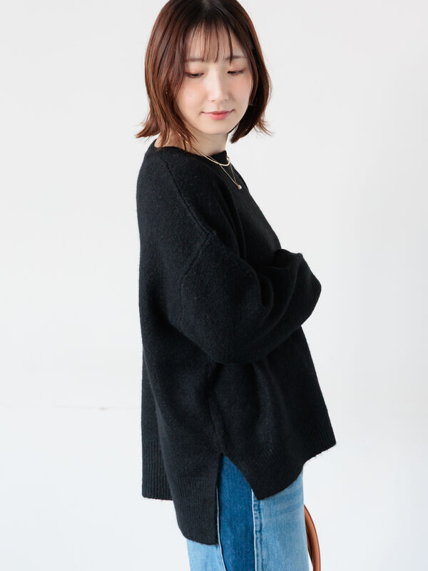 もちもちメランジクルーネックニット（ブラック）｜Te chichi TERRASSE（テチチ テラス）通販