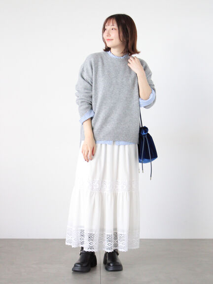 もちもちメランジクルーネックニット（オフホワイト/グレー/ブラック/ピンク/ブルー）｜Te chichi TERRASSE（テチチ テラス）通販