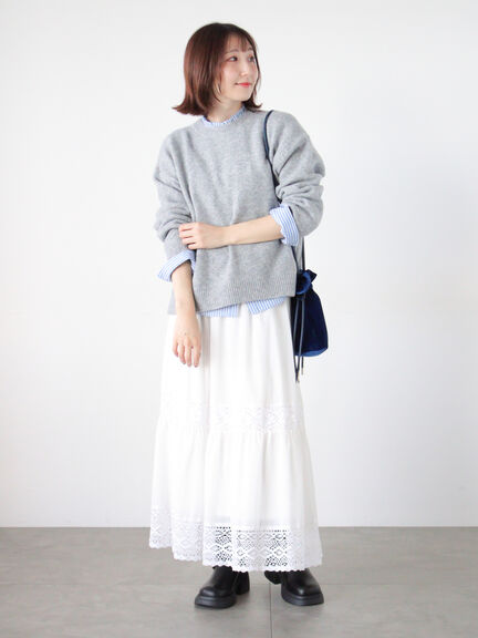 もちもちメランジクルーネックニット（オフホワイト/グレー/ブラック/ピンク/ブルー）｜Te chichi TERRASSE（テチチ テラス）通販