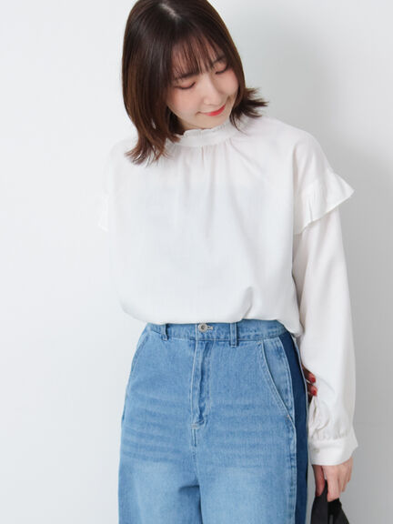 セール】 アソートフリルブラウス（オフホワイト/ブラック/ベージュ