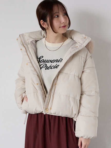 【撥水】フード取外し中綿ショートブルゾン（オフホワイト/ブラック/ベージュ）｜Te chichi TERRASSE（テチチ テラス）通販