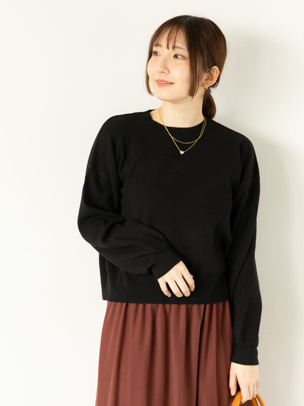 もちもちミラノリブクロップドクルーネックニット（グレー/ブラック