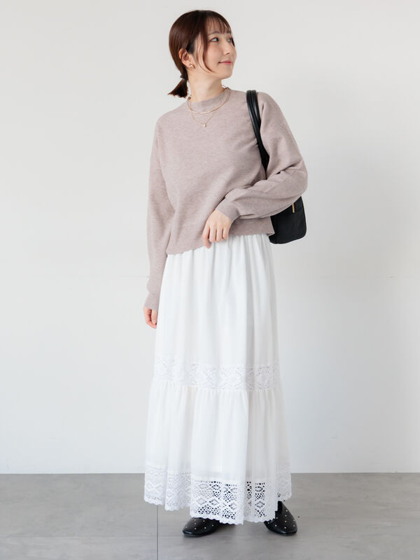 セール】 もちもちミラノリブクロップドクルーネックニット（グレー