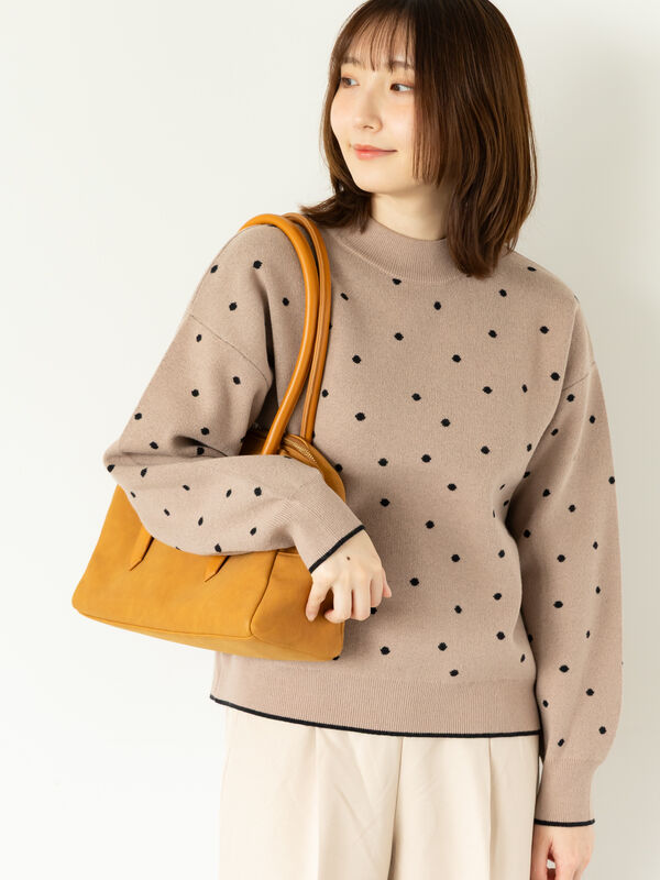 ドットジャカードハイネックニット（グレー/モカ/ブルー/トップス