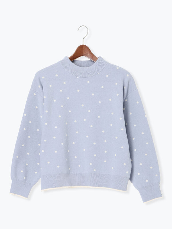 セール】 ドットジャカードハイネックニット（グレー/モカ/ブルー