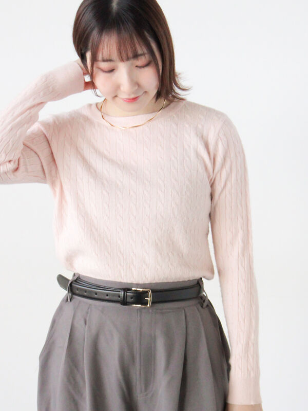 もちもちケーブルクルーネックニット（ピンク/ベージュ/ブルー