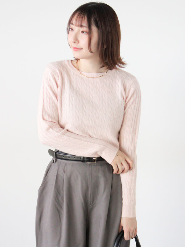 もちもちケーブルクルーネックニット（ピンク/ベージュ/ブルー