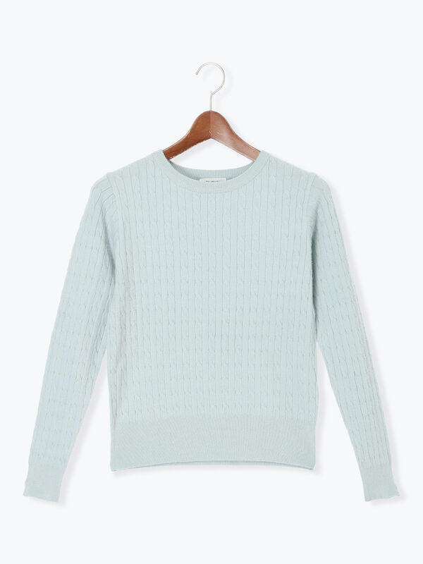 もちもちケーブルクルーネックニット（ピンク/ベージュ/ブルー