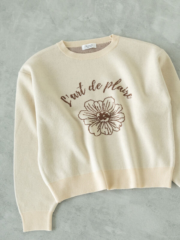 フラワーモチーフロゴニット（オフホワイト/ブラック/ピンク/ベージュ