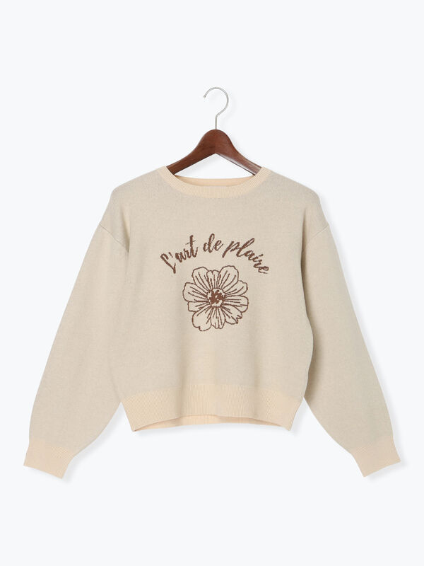 セール】 フラワーモチーフロゴニット（オフホワイト/ブラック/ピンク