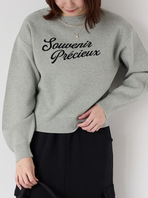 セール】 筆記体ロゴニット（オフホワイト/グレー/ベージュ/ネイビー