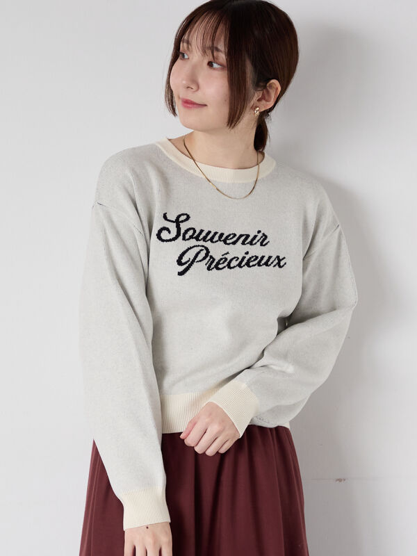 セール】 筆記体ロゴニット（オフホワイト/グレー/ベージュ/ネイビー