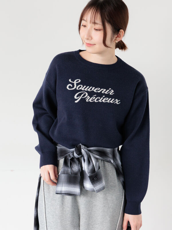 セール】 筆記体ロゴニット（オフホワイト/グレー/ベージュ/ネイビー