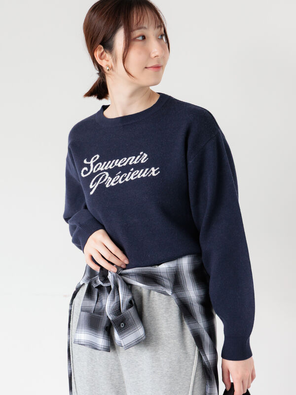 セール】 筆記体ロゴニット（オフホワイト/グレー/ベージュ/ネイビー