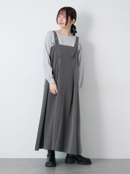 セール】 フレアジャンパースカート（チャコールグレー/ブラウン