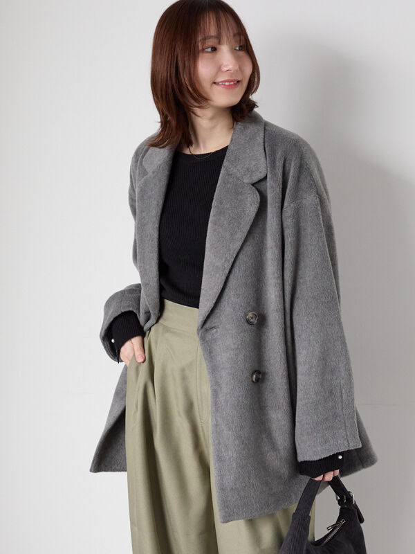 セール】 シャギーミドルコート（グレー/ブラック/ベージュ/アウター