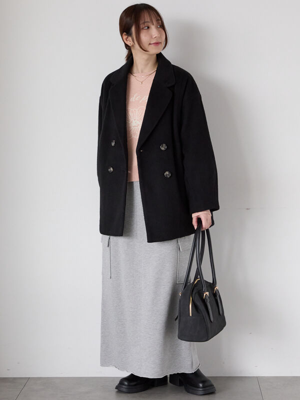 セール】 シャギーミドルコート（グレー/ブラック/ベージュ/アウター