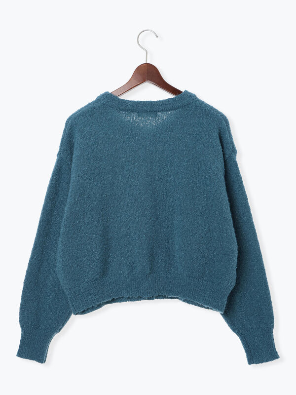 セール】 ブークレ金釦クルーネックカーディガン（グレー/ピンク