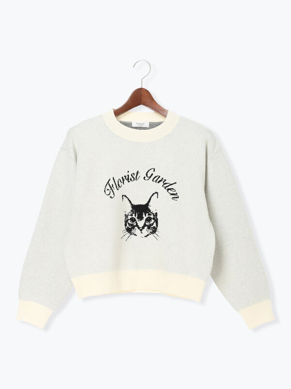 セール】 猫モチーフロゴニット（オフホワイト/グレー