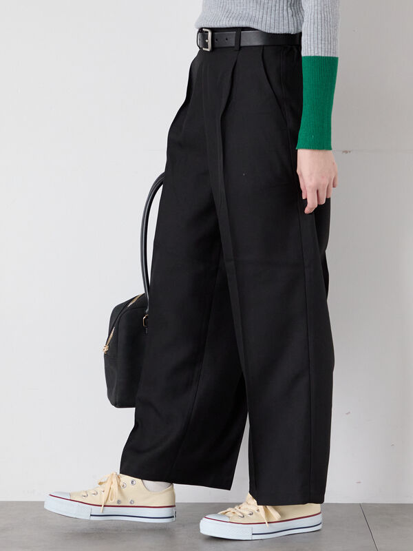 タックストレートパンツ（グレー/ブラック/ベージュ/ネイビー/ボトムス