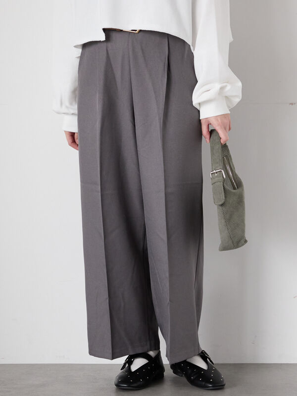 タックストレートパンツ（グレー/ブラック/ベージュ/ネイビー/ボトムス