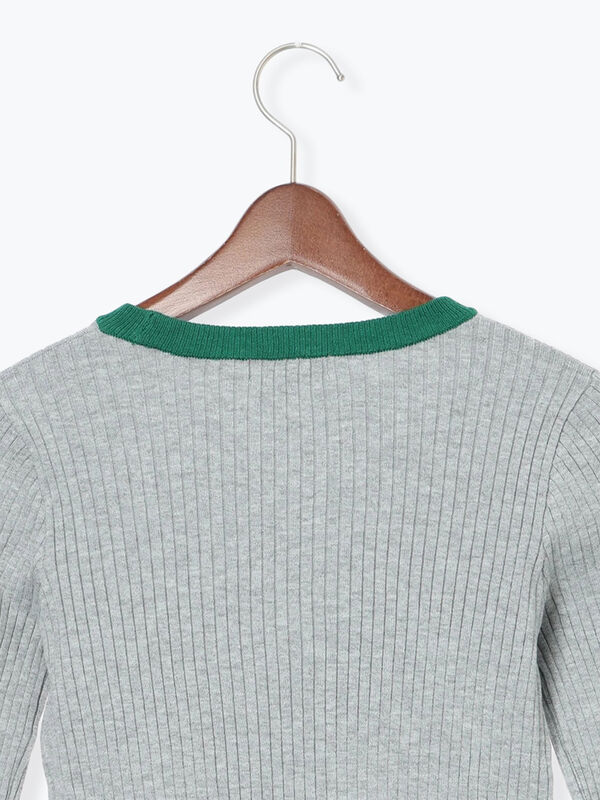 セール】 袖バイカラーリブニット（オフホワイト/グレー/ブラック