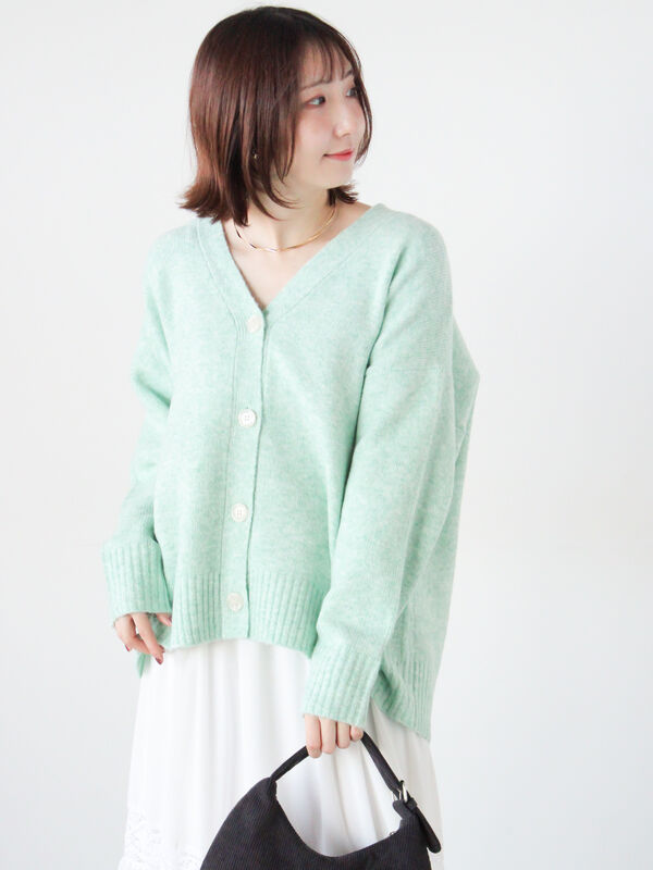 セール】 起毛ジャカードVネックニットカーディガン（チャコールグレー