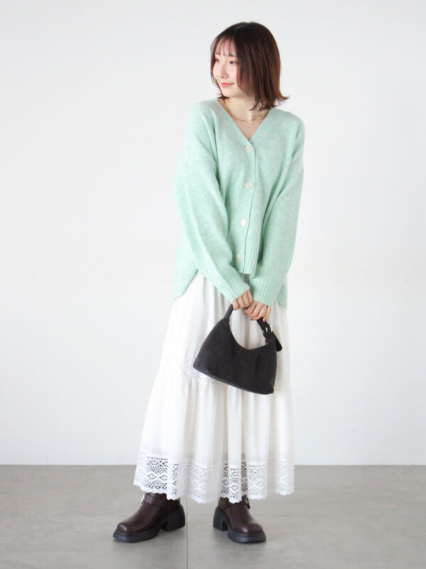 セール】 起毛ジャカードVネックニットカーディガン（チャコールグレー