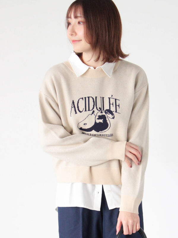 フルーツモチーフロゴニットプルオーバー（オフホワイト/グレー