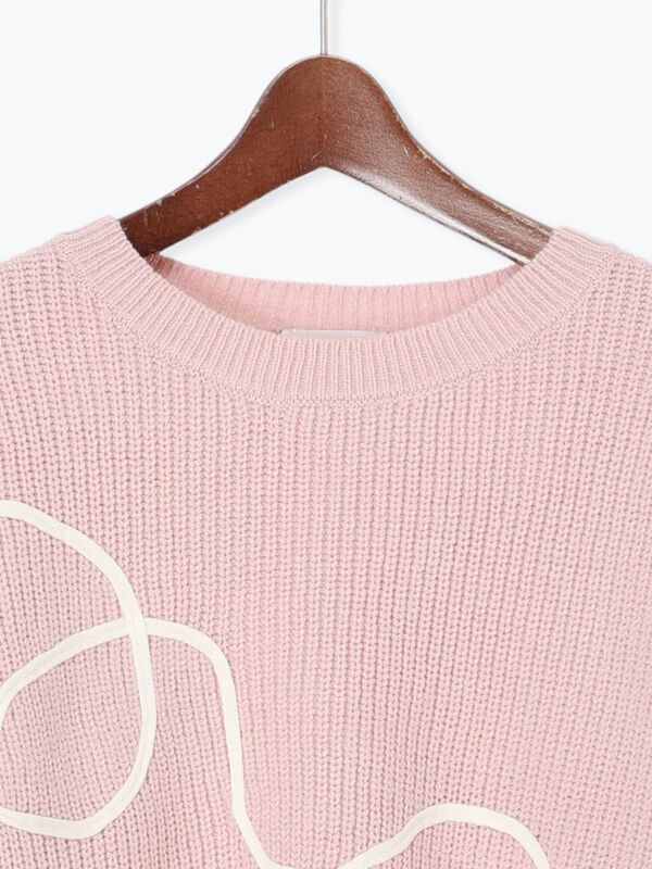 セール】 畦編みコード刺繍ニットプルオーバー（オフホワイト/グレー