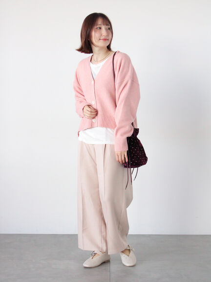 起毛ジャカードVネックショートカーディガン（グレー/ピンク/サックスブルー/パープル）｜Te chichi TERRASSE（テチチ テラス）通販