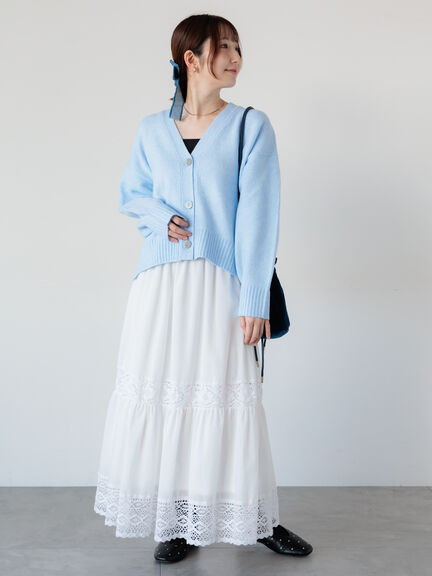 起毛ジャカードVネックショートカーディガン（グレー/ピンク/サックスブルー/パープル）｜Te chichi TERRASSE（テチチ テラス）通販