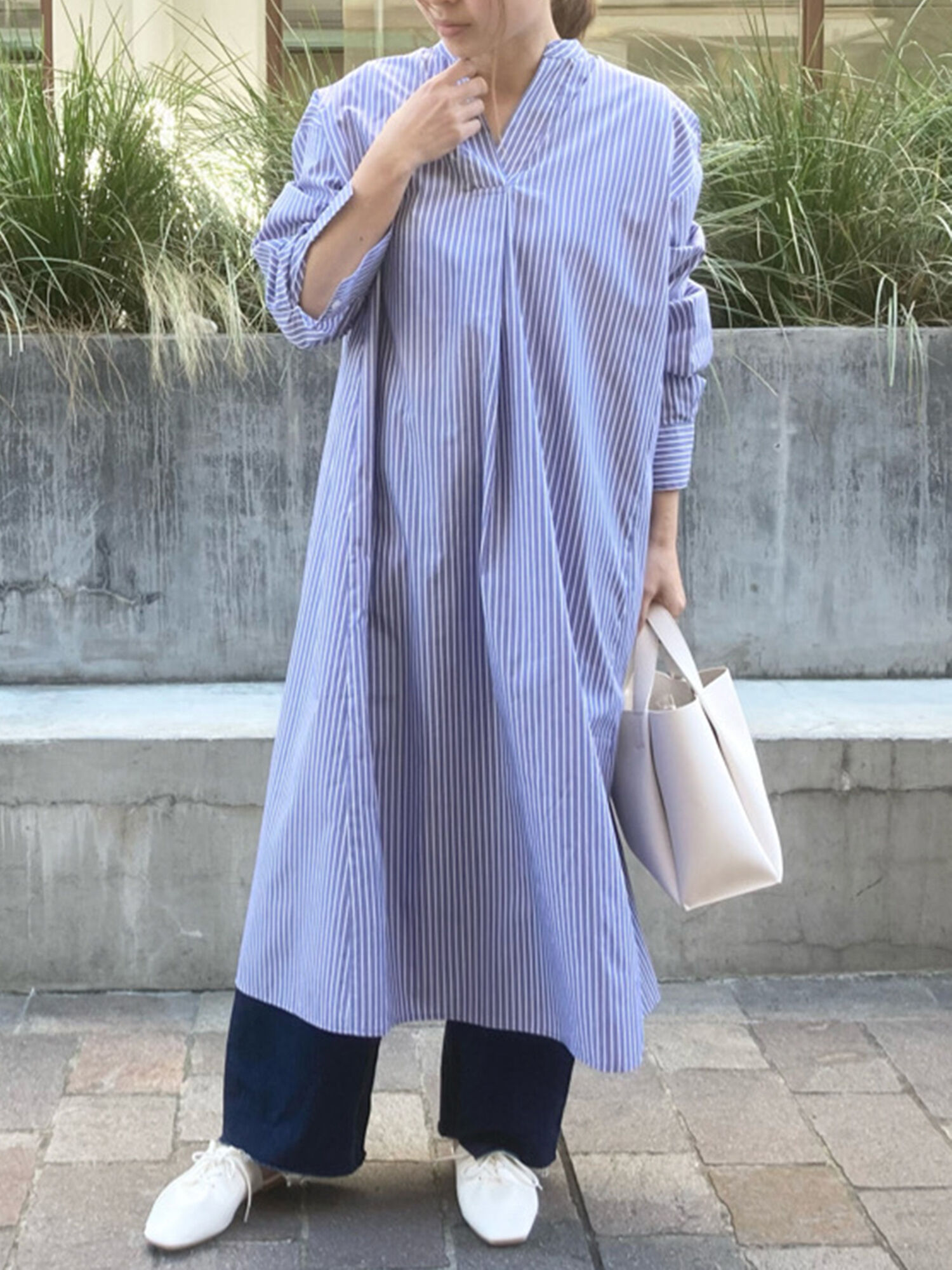 期間限定 Aラインワンピース オフホワイト ベージュ ブルー ワンピース Lugnoncure ルノンキュール 公式通販