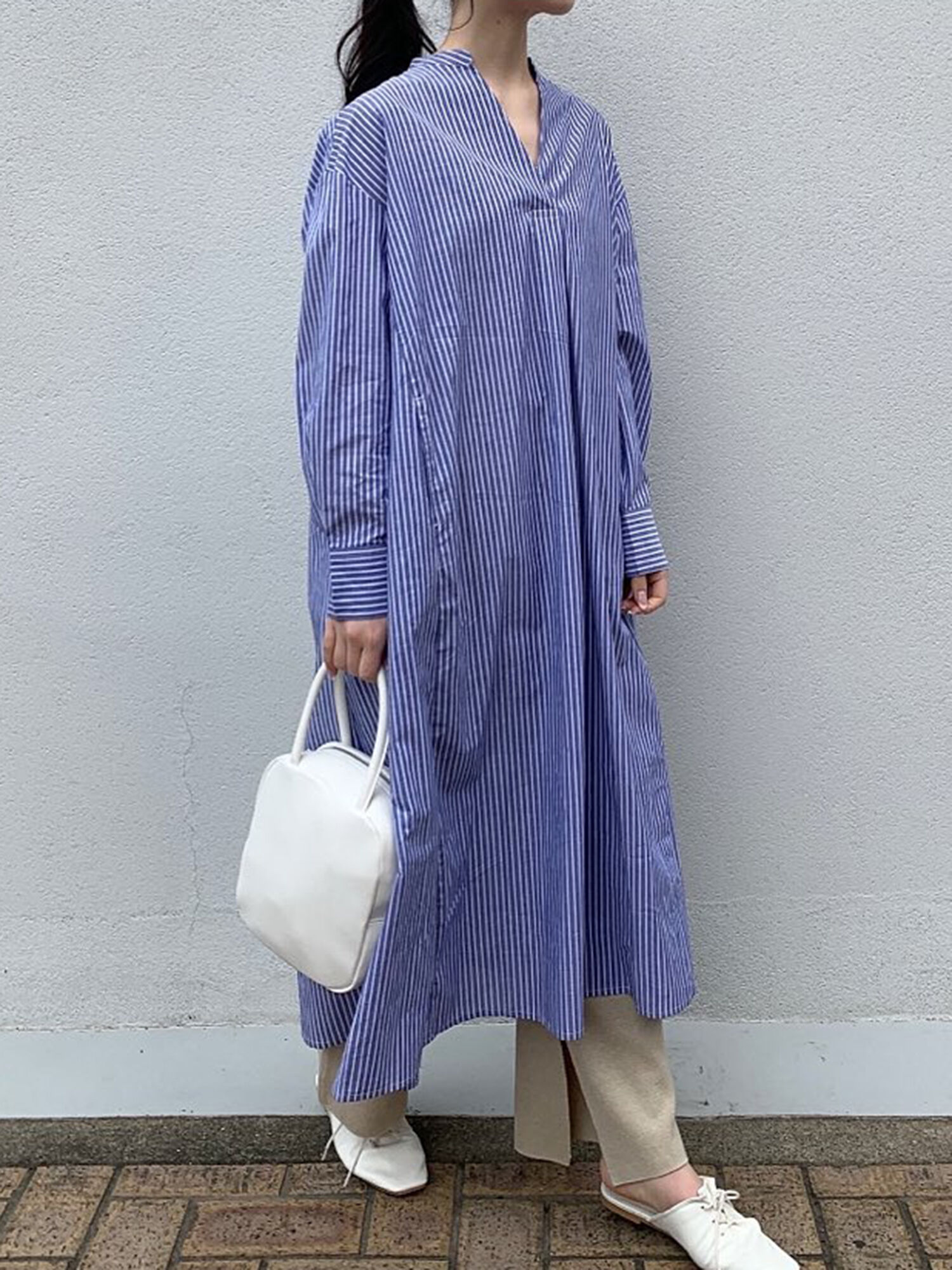 期間限定 Aラインワンピース オフホワイト ベージュ ブルー ワンピース Lugnoncure ルノンキュール 公式通販