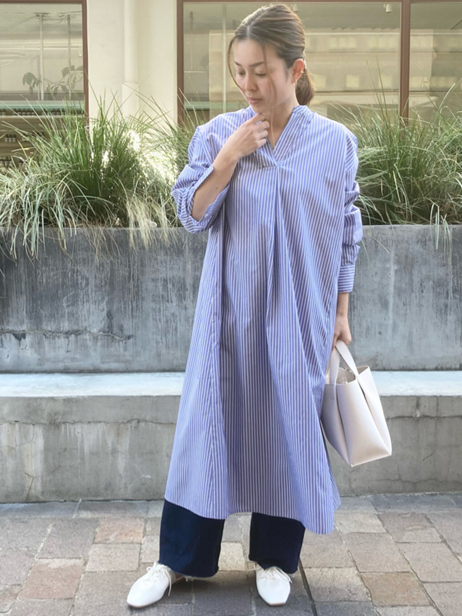 セール Aラインワンピース オフホワイト ベージュ ブルー ワンピース Lugnoncure ルノンキュール 公式通販