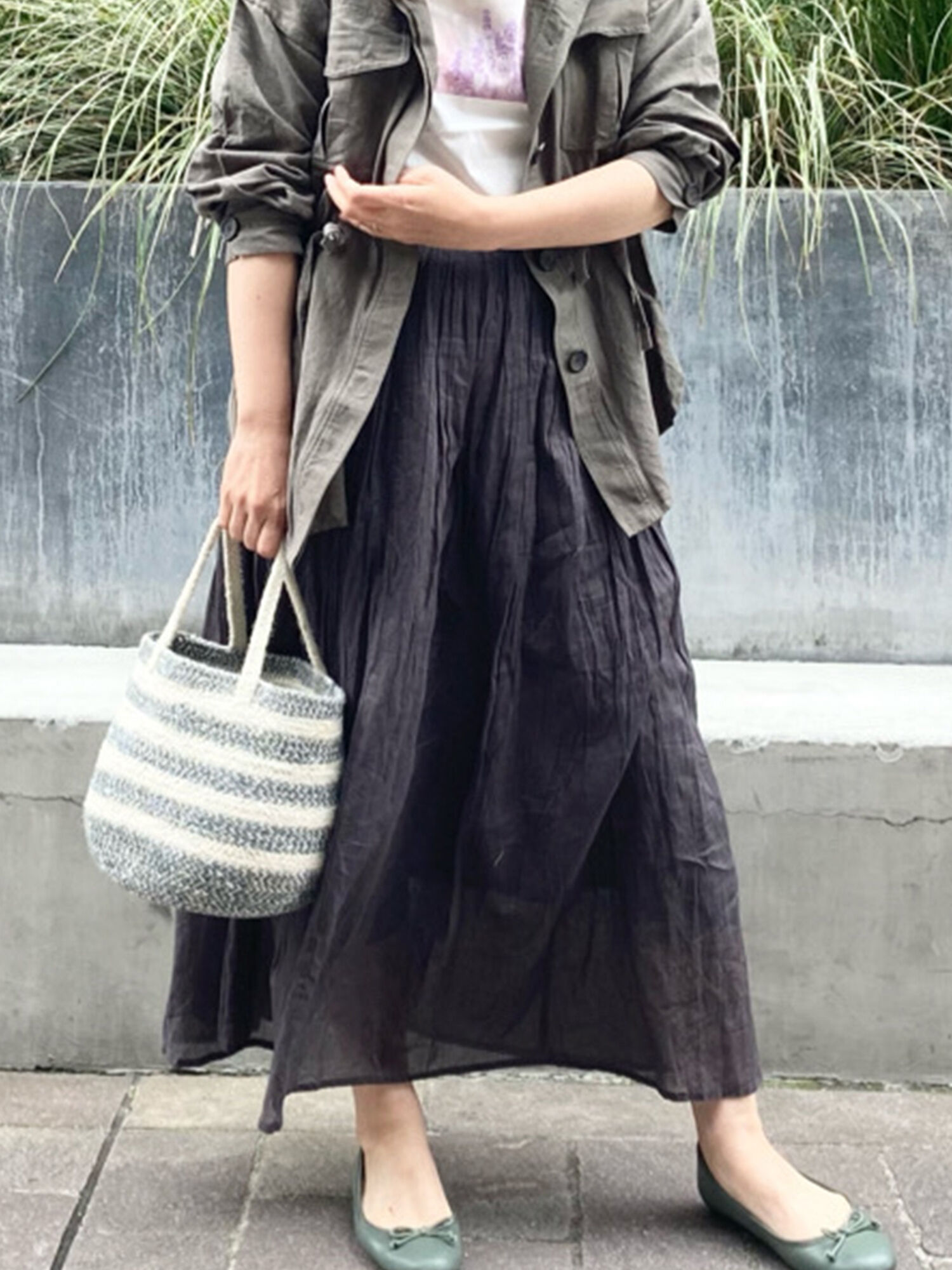 セール オーガニックコットンボイルロングスカート チャコールグレー イエロー グリーン ボトムス Lugnoncure ルノンキュール 公式通販