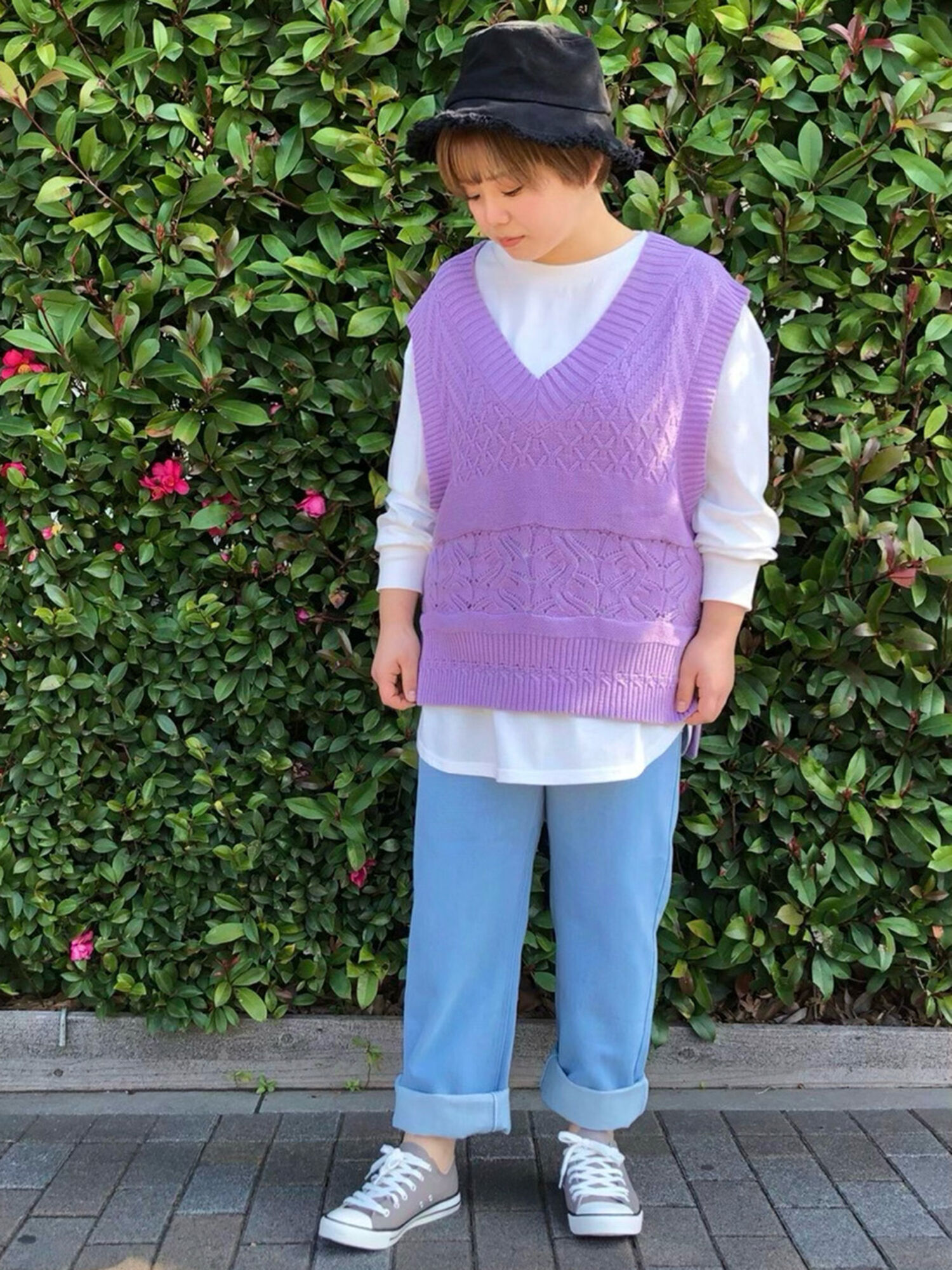 セール ニットベストセット オフホワイト ブラック パープル トップス Lugnoncure ルノンキュール 公式通販